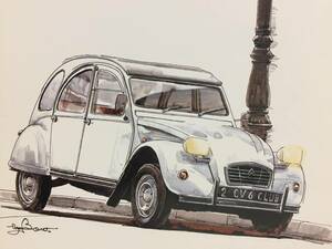 【正規品 絶版】Bowイラスト ポストカード シトロエン 2CV6 クラブ カーマガジン Citroen 2CV6 Club 絵葉書 旧車 絵