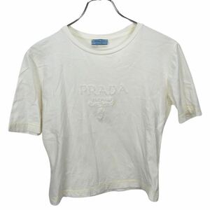 PRADA プラダ　レディース　ホワイト　ロゴ　ビーズ装飾　半袖Tシャツ トップス　M表記