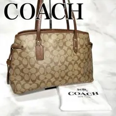 COACH コーチ　ハンドバッグ　肩掛け　シグネチャー　ブラウン　ベージュ