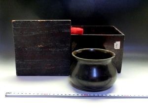 建水■銅製 エフゴ形建水 古箱入 時代箱 お茶道具 煎茶道具 茶こぼし 古美術 時代物 骨董品 上物■