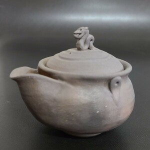 宝瓶　龍摘まみ　未使用　煎茶器　煎茶道具 検:備前焼(as99)