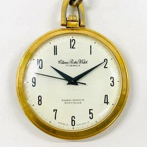 I633-Z7-294 ★ CITIZEN シチズン Pocket Watch ポケットウォッチ 17石 手巻き 3針 懐中時計 時計 チェーン付き 4-020570-K ④