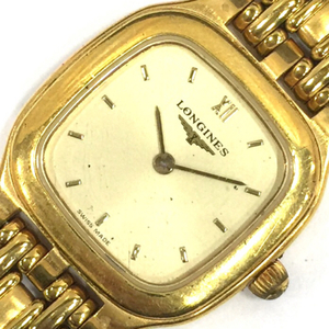 ロンジン クォーツ 腕時計 レディース ゴールドカラー文字盤 未稼働品 純正ブレス 小物 LONGINES QR054-126