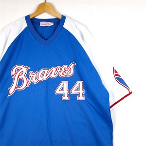 新品未使用品 USA製 Mitchell&Ness ベースボールシャツ 4XLサイズ MLB ATLANTA BRAVES COOPERSTOWN COLLECTION ワッペン ブルー sh-4098