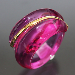 バカラ コキアージュ クリスタル ガラス リング パープル 紫 8号 K18 箱●指輪 Baccarat 4963A