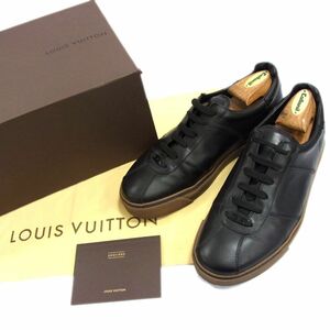 ●LOUIS VUITTON ルイヴィトン レザー スニーカー シューズ メンズ 7.5 正規品 イタリア製 レースアップ ローカット ブラック 牛革