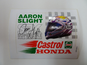 希少 AARON SLIGH Castrol HONDA ステッカー Arai 10.8cm×7.9cm 当時物 定形外84円