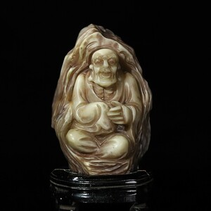 永し 清時代 壽山石彫 羅漢尊者像 置物擺件 古美術品 時代物 古董品 収集 旧家蔵出 中国唐物 【55445】