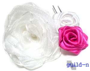 guild-n ★ サテン チュール 薔薇 ローズ Uピン ヘアピン 3本セット 巻きバラ ヘアアレンジ 結婚式に