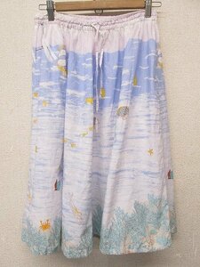 k6625：cherir la femme（シェリーラファム）インド製 コットンスカート M ウエストゴム 青/海/魚/夏：35