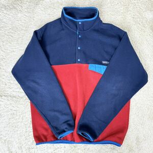 美品 パタゴニア patagonia シンチラ スナップT プルオーバーフリース 紺 赤 バイカラー アウトドア ジャケット Lサイズ