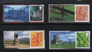 《e-331》イギリス / ラベル切手シート（Pスタンプ）から１st切手 ４地方分