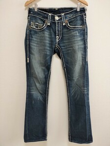 S■ TRUE RELIGION トゥルーレリジョン メンズ デニムパンツ ジーンズ ステッチ サイズROW29 SEAY33 青 ズボン ボトムス 綿 ユーズド加工