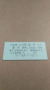 定山渓鉄道　往復　豊平⇔小金湯　2等　240円　豊平駅発行