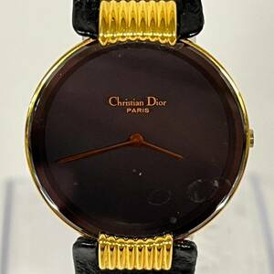 1円~【実動】クリスチャンディオール Christian Dior バギラ 46.153 QZ レディース腕時計 黒文字盤 ラウンド 純正 ベルト 尾錠 2針 G143078