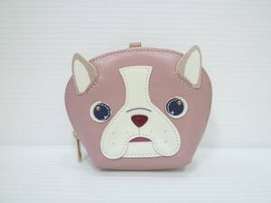 60946◆FURLA/フルラ ポーチ バッグチャーム 犬/ドッグ デザイン ピンクカラー 横幅:約7-11.5cm 縦幅:約9.5cm マチ幅:約4cm◆