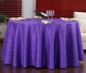 テーブルクロス 光沢のある色合い クラシカルデザイン 波型縁取り 円形 (小サイズ, パープル)