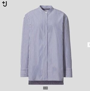 美品＋J UNIQLO ジルサンダー ユニクロ スーピマコットン スタンドカラー ストライプ シャツ 長袖 M ブルー 231 436693 BLUE