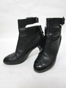 【送料込】 CHANEL シャネル ウエアー ショートブーツ ブーティ ブラック レザー アンクルストラップ size37 24.0cm ハイブランド/952718