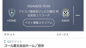 2024/4/20 15:00 アビスパ福岡対ジュビロ磐田 明治安田Ｊ１リーグ ベスト電器スタジアム　ゴール裏北自由ホーム　2枚