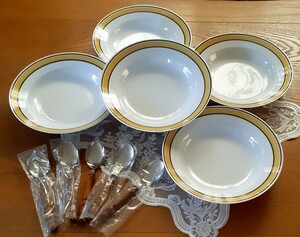 昭和レトロ サークルライン 皿 プレート 深皿 スプーンセット 新品
