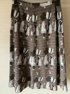 ヴィンテージ　70年代　少女柄　昭和レトロ　ウールスカート　サイズM 茶×グレー　チェック　シミあり　古着　中古品　年代物