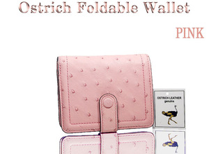 格安～オーストリッチ 二つ 折財布 ピンク フルポイント 新品 美品 フェミニンで愛らしいクイールマーク