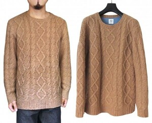 定価2.3万 ミスタージェントルマン FISHER MAN CREW NECK SWEATER XL フィッシャーマン ケーブル ニット キャメル MR.GENTLEMAN セーター