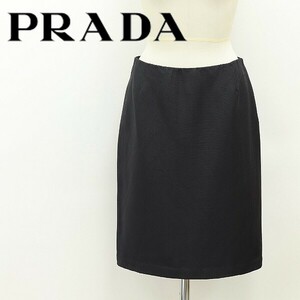 国内正規品◆PRADA プラダ シルク100％ シンプル スカート 黒 ブラック 40