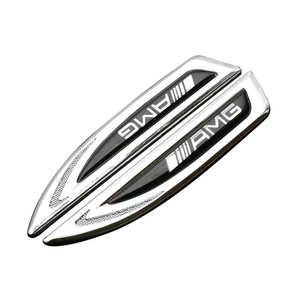 メルセデス・ベンツ BENZ AMG 車用エンブレム ステッカー デカール 2個セット バッジ 3Dメタル カーフェンダーサイドステッカー シルバー