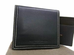 1円 ■極美品■ BOTTEGA VENETA ボッテガヴェネタ レザー カードケース付き 二つ折り 財布 ウォレット 小銭入れ メンズ ブラック系 FA1663