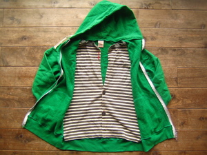 送料無料♪デニム&ダンガリー DENIM DUNGAREE ジレ付パーカー zip-up フーディー グリーン緑 size XL 160‐165㎝ GOODLIFE アメカジ 古着