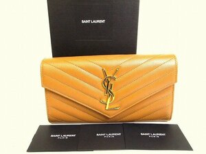 【未使用保管品】 サンローラン Saint Laurent YSL エンボス レザー カサンドラ フラップウォレット 長財布 メンズ レディース