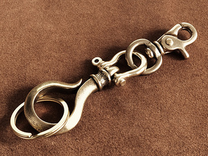 真鍮 ラギッドツリバリフック（ミニナスカン仕様）ブラス キーホルダー 釣針 ゴールド ダブルリング キーリング キーフック キーチェーン