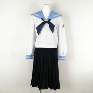 1円 セーラー服 スカート スカーフ 上下3点セット 165A 大きいサイズ 中間服 白3本線 女子 学生服 高知学園高校 白 中古 ランクC NA0126