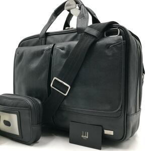極美品/付属品完備●ダンヒル dunhill メンズ ビジネスバッグ ブリーフケース A4収納可能 レザー ブラック 黒 ハンド ショルダー 書類鞄