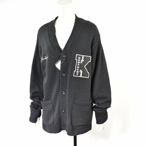 5000-II00245★コエ koe タグ付き新品★ブラック系/ ワッペン刺繍Vニットカーディガン 男女兼用 M 秋冬 定価6690円