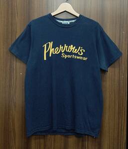 【お値下げしました】 PHERROW’S Sportswear / フェローズ ブランドロゴ プリント クルーネック 半袖 Tシャツ ネイビー サイズXL