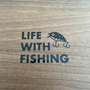 9. 【送料無料】 釣り LIFE WITH FISHING カッティングステッカー ルアー フィッシング アウトドア 【新品】