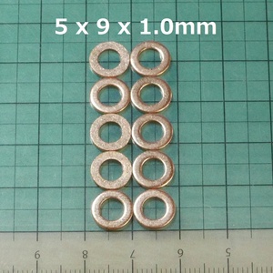 銅ワッシャー 10枚セット M5 (5 x 9 x 1.0mm クラッシュワッシャー)