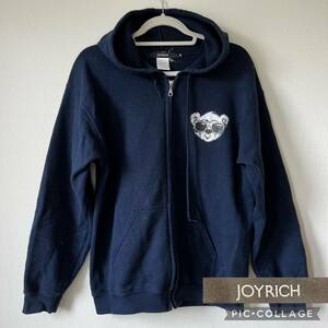 U■JOYRICH ジョイリッチ レディース ジップアップパーカー Mサイズ 紺色 ネイビー スウェットパーカー プリント 日本製 裏起毛