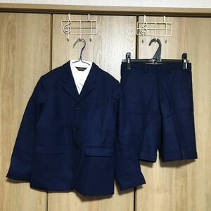 【新品】POP ON POP◆紺スーツ一式(ジャケット、ズボン、ワイシャツ、ネクタイ)◆サイズ130◆卒園式、入学式、お出かけ