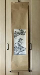 模写 山水掛軸 陳平山 中国美術 中国画 年代物 掛け軸 紙本