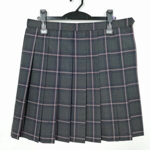 1円 スクールスカート 大きいサイズ 夏物 w75-丈50 チェック 東京小平高校 プリーツ 学生服 制服 女子 中古 IN5522