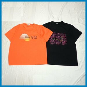 ◆YONEX/ヨネックス 半袖Tシャツ 2着セット メンズL/オレンジ/ブラック/プリント/スポーツウェア&0000003178