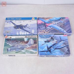 未組立 ニチモ/アカデミー他 1/48 カーチス SB2C-5 ヘルダイバー/F4U-I コルセア バードケージ/P-47D ノーズアート他 計4点セット【40