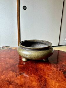 隔式銅香炉 香道具 仏具 唐物 時代物 明清時代 中国古玩 在銘 骨董 重1169g
