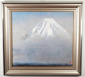 奥村土牛『精進湖 富士山』◆岩絵具式工芸画12号◆版上サイン、監修シール有◆大型！日本画巨匠！額装