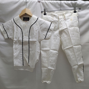 【中古】[ジャンク 上下セット] Kクラレ ユニフォーム シャツ パンツ ジュニア ホワイト デッドストック 少年野球