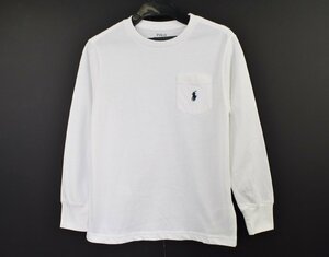 1265-24C0108★ポロラルフローレン POLO RALPH LAUREN 美品★キッズ 定番シンプル ロゴマーク刺繍 ロンT 長袖Tシャツ 140 白 男の子